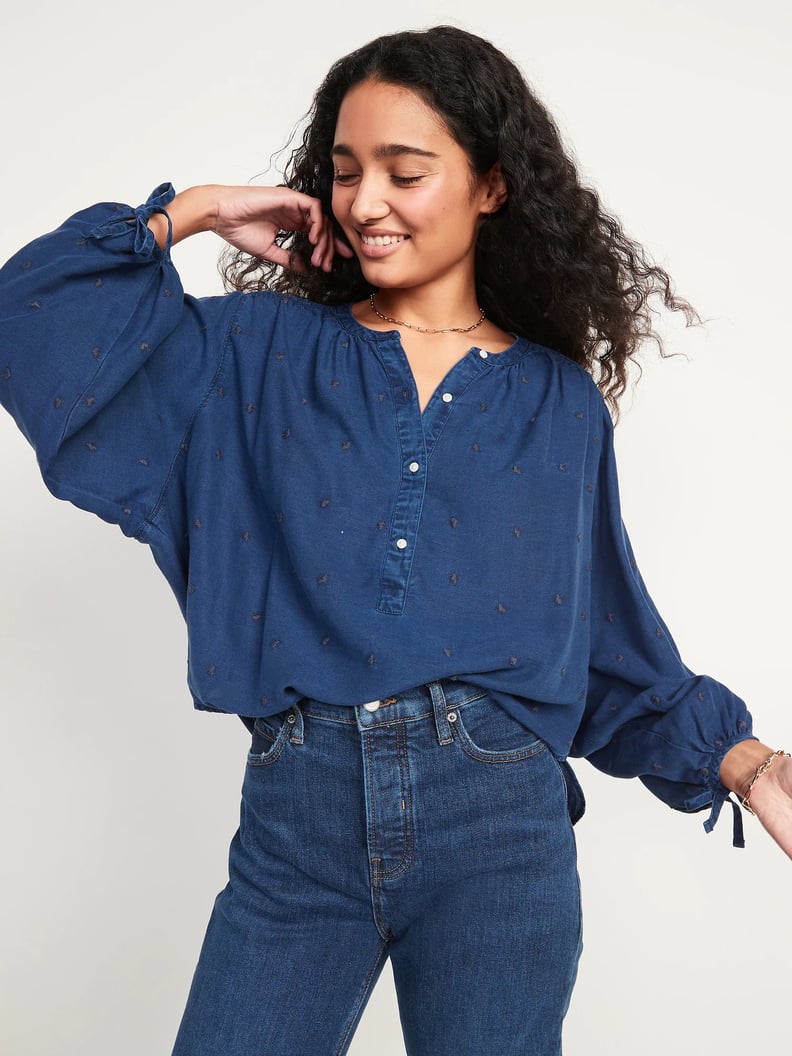 Old Navy Long-Sleeve Embroidered Jean Poet Blouse for Women