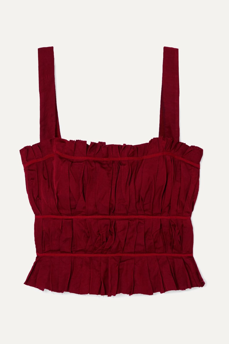 Brock Collection Frayed Ruched Crepe Bustier Top