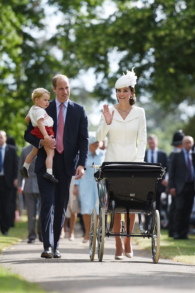 The couple waved to the crowd with Prince George as they made their way to daughter Charlotte's July 2015 christening.