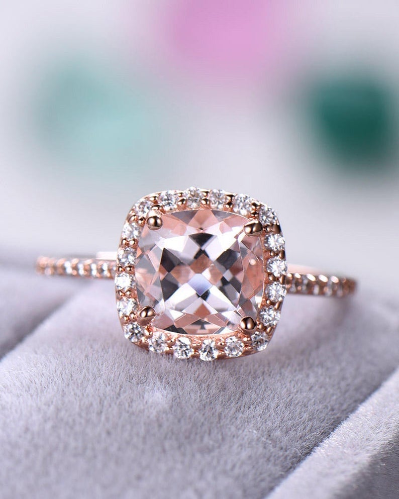 Vielgluck_Ring Women Rose Gold Morganite Ring Square Diamond Engagement Rings Promise Rings Wedding Rings Under 5 Dollar 