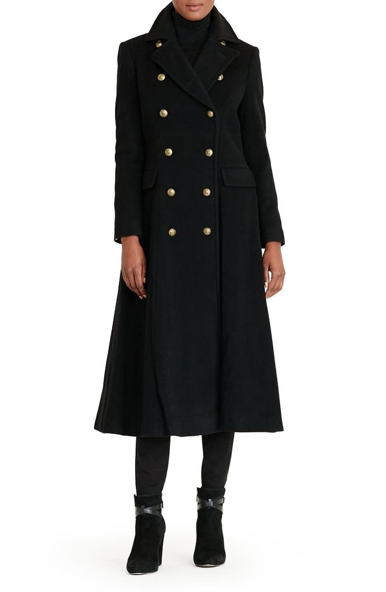 Lauren Ralph Lauren Double Breasted Military Maxi Coat