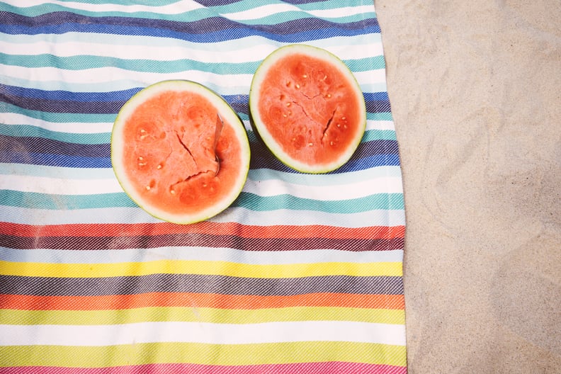 Cover watermelon with a stretch-fit silicone lid for easy transportation.