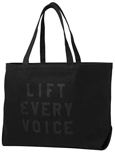 rayo & honey"Lift Every Voice" Quote Black Canvas Tote Bag