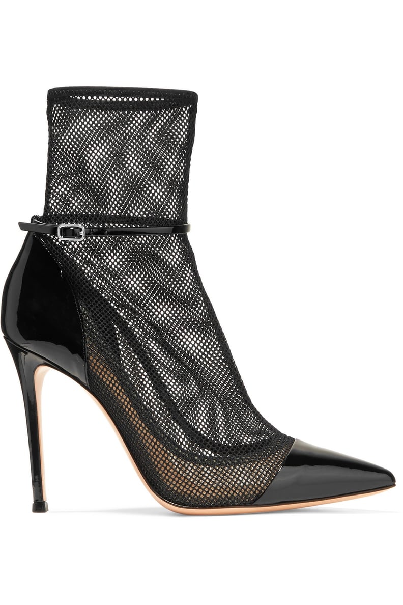 Gianvito Rossi 100 Mesh and Patent-Leather Ankle Boots