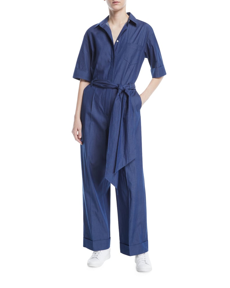 Loro Piana Button-Down Wide-Leg Denim Jumpsuit