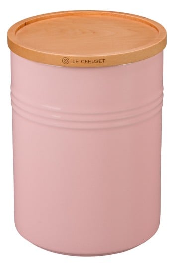 Le Creuset Glazed Stoneware 2 1/2 Quart Storage Canister with Wooden Lid