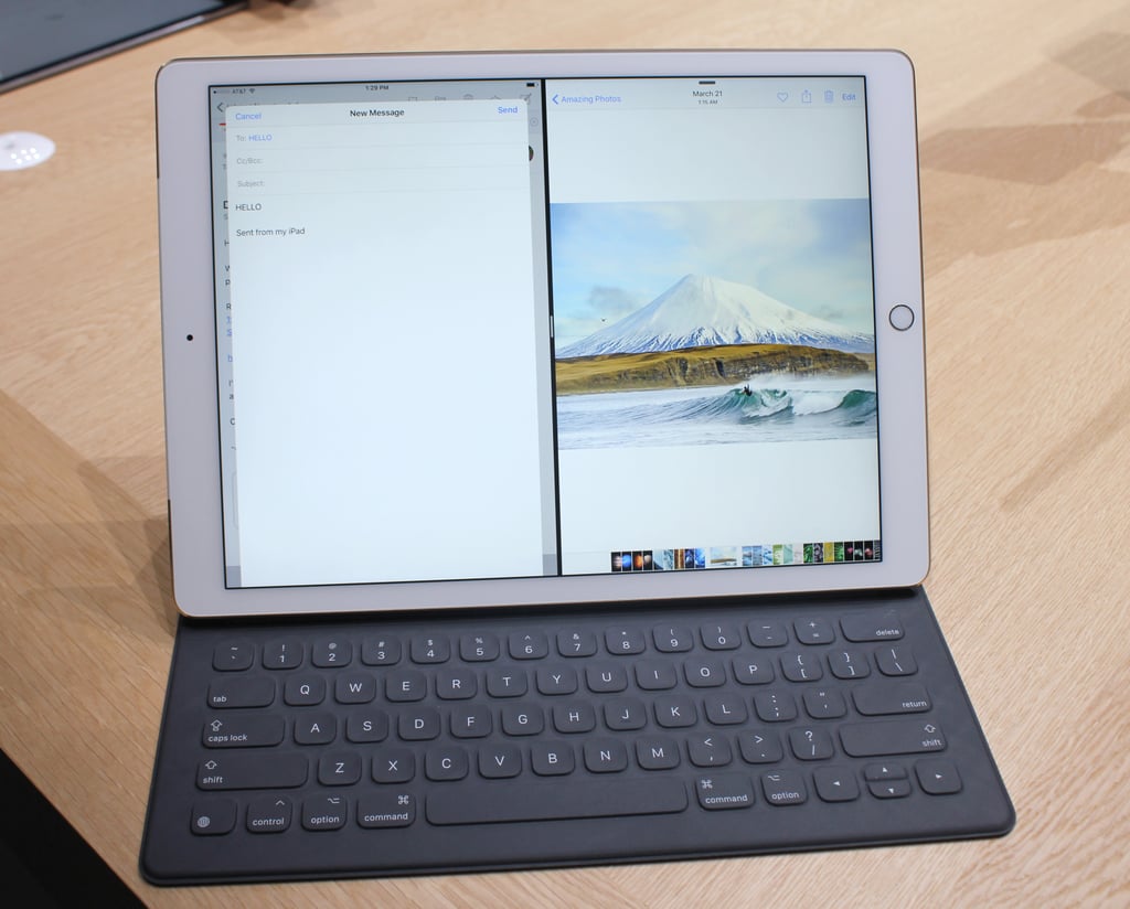 One flashy feature is the ability to pull up two apps side by side. Here, you've got Mail (ha!) and Photos.