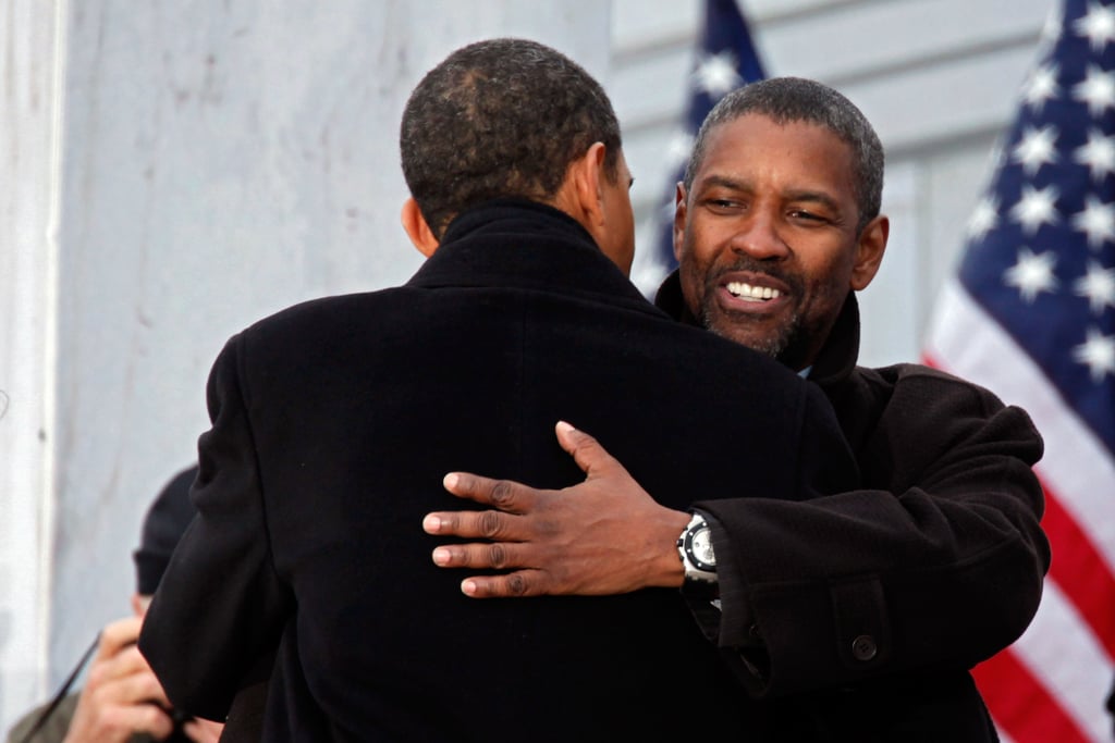 In January 2009, President Obama and Denzel Washington hugged it out in front of the Lincoln Memorial during the inaugural celebration in Washington DC.