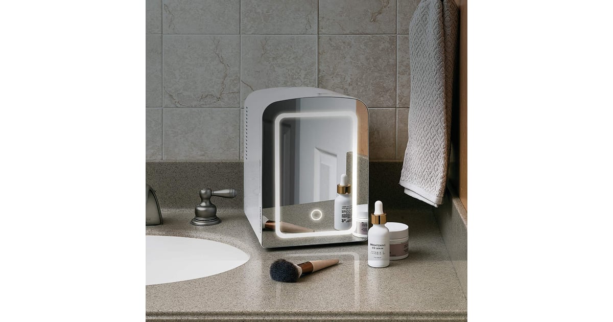 A SkinCare Fridge With a Mirror Chefman Portable Mirrored Beauty