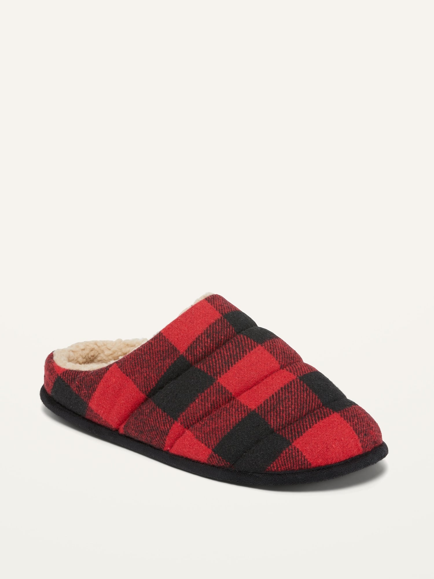 Cosy Quilted Buffalo Plaid Flannel Slippers for Men