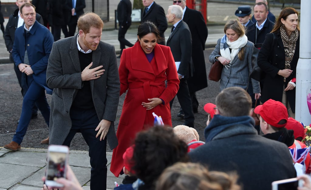 Meghan Markle Red and Purple Outfit Birkenhead January 2018