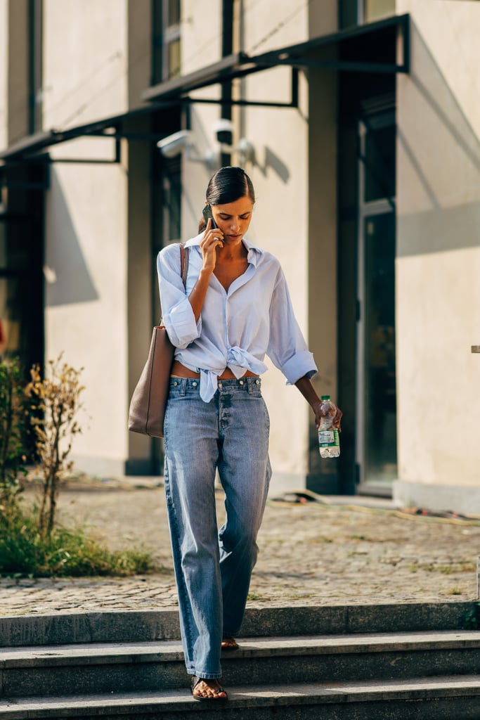 Wear Low-Waist Surfer-Style Jeans With Flip-Flops and a Tie-Front Shirt