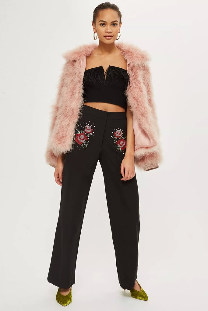 Topshop Sequin Embellished Wide Leg Pants