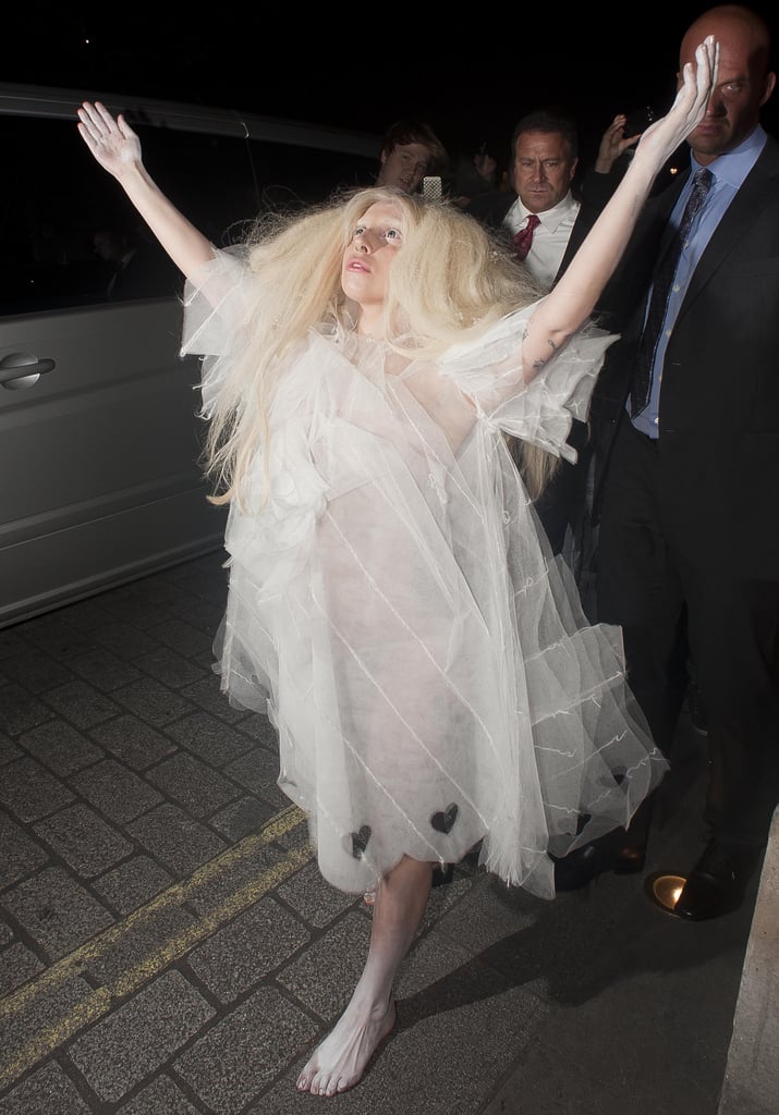 Lady Gaga in White Tulle Dress in London in 2013