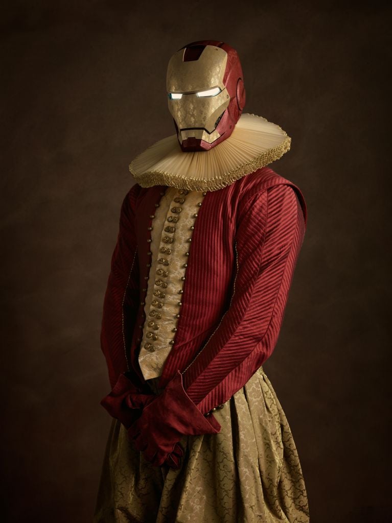 Iron Man: "Portrait of a Man Wearing a Helmet Landshape With Light Going Out From His Eyes"