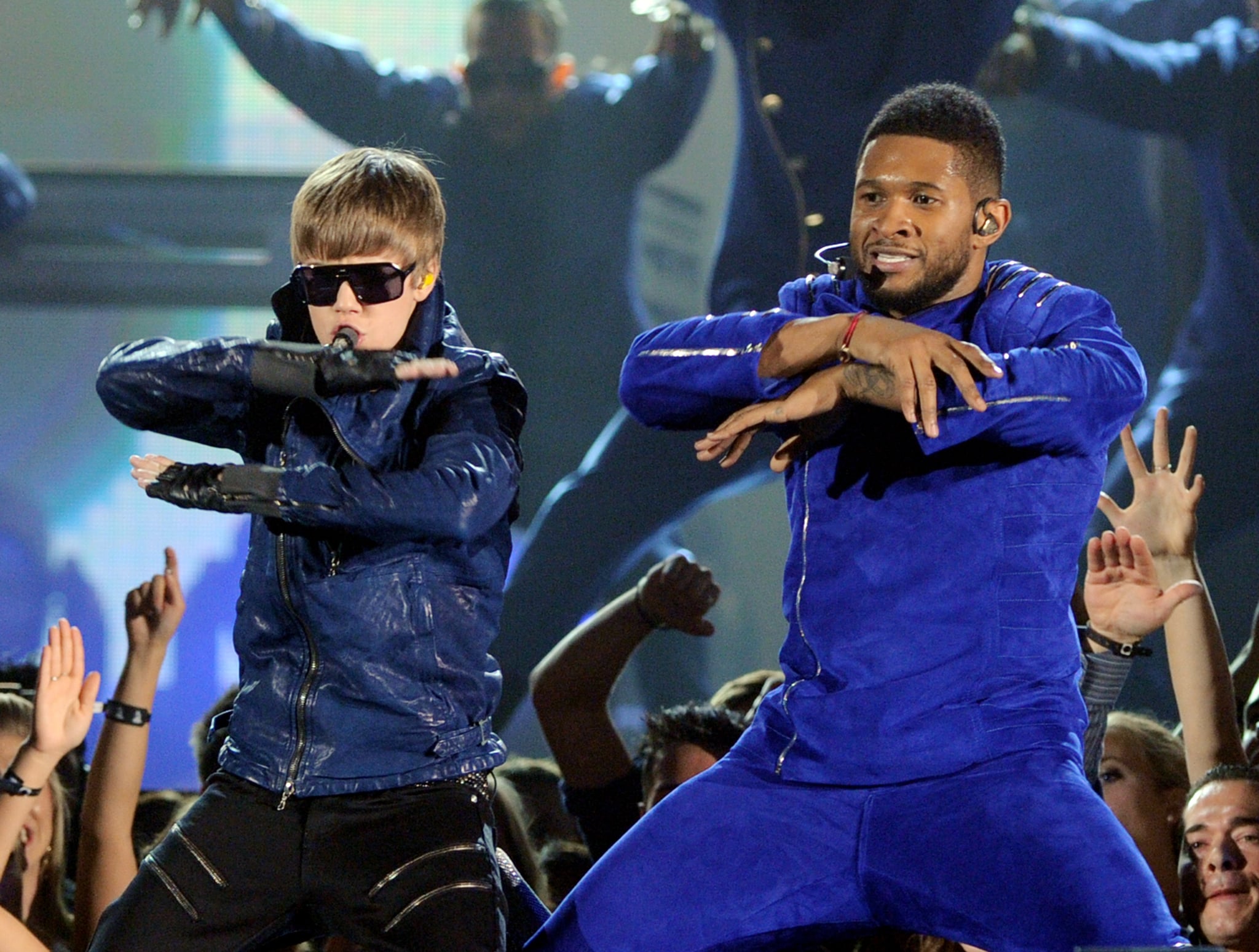 Justin Bieber and Usher were in sync on stage in 2011.