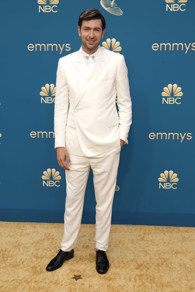 Nicholas Braun in a White Dior Men Suit at the Emmys 2022