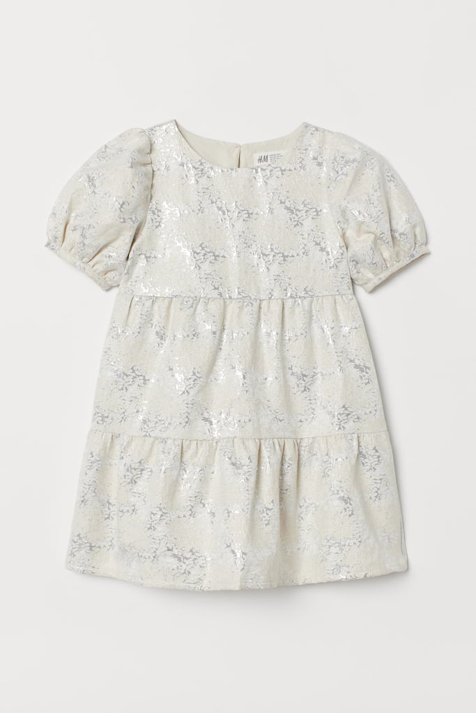 Puff-sleeved Brocade Dress