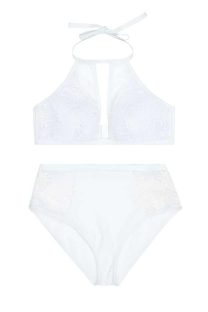 Hunter McGrady Plus Size/Curve White High Neck Lace Panel Bikini