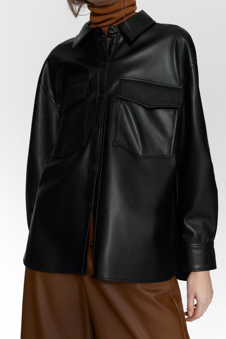 Zara Faux-Leather Shirt With Pockets