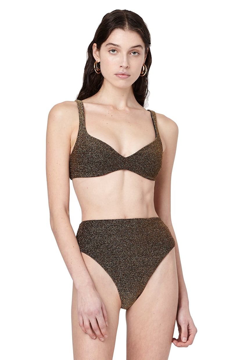 Alix NYC Avalon Oro Glitter Half Demi Bikini Top Swimsuit