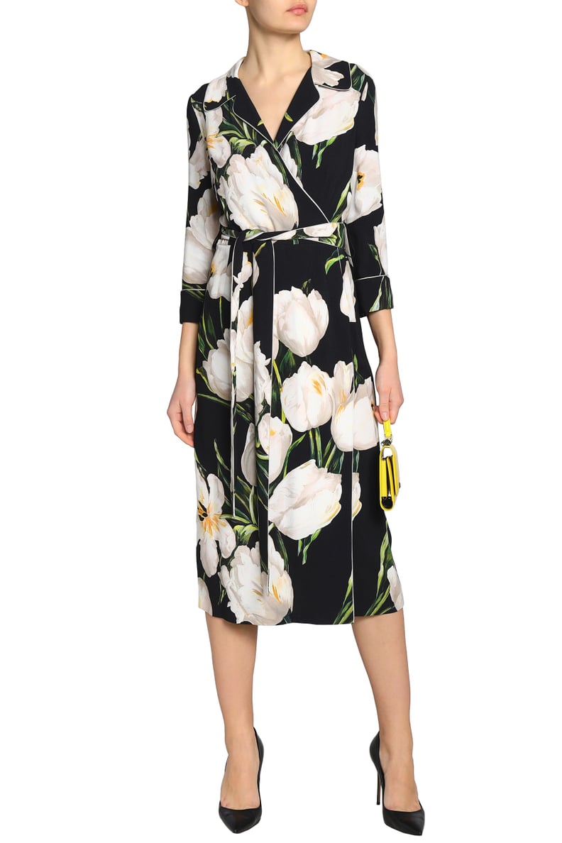 Dolce & Gabbana Floral-Print Crepe Midi Wrap Dress