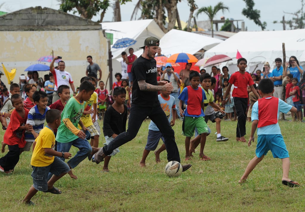 David Beckham Plays Soccer With Kids in the Philippines