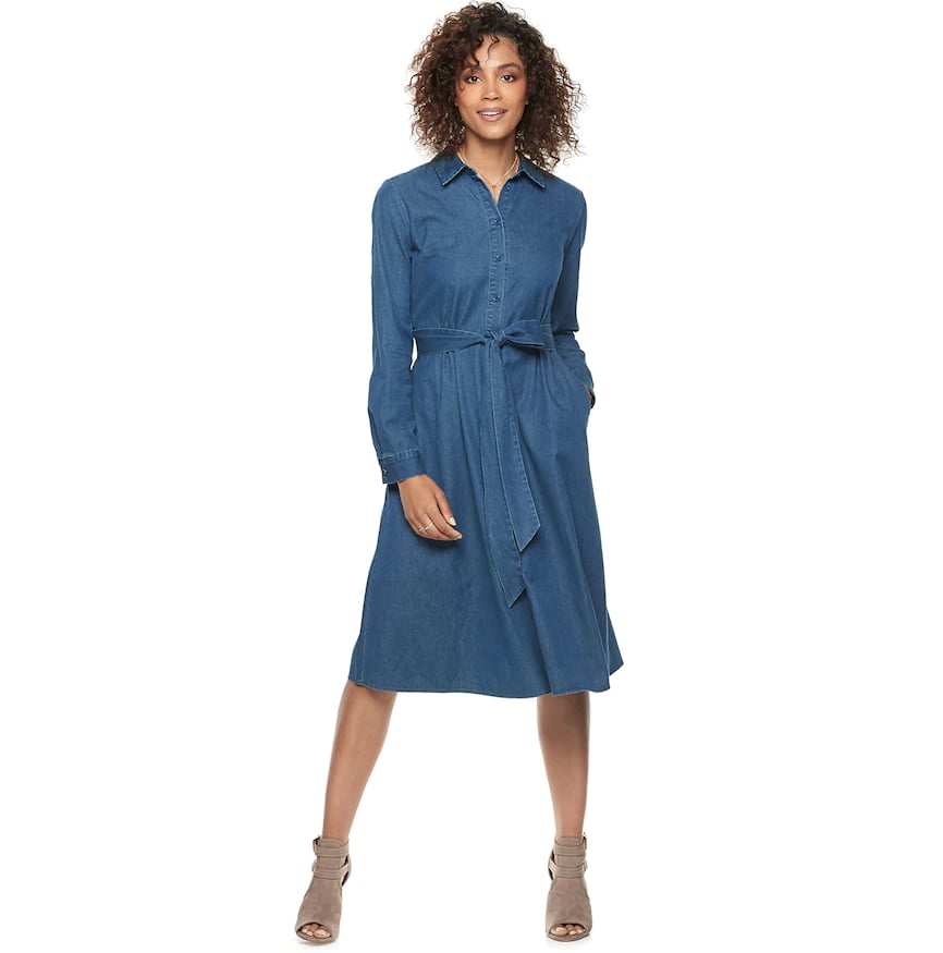 POPSUGAR at Kohl's Denim Midi Shirt Dress | 28 Outfit Ideas That'll Make  You Believe Midi Dresses Are a Fall Staple | POPSUGAR Fashion Photo 37