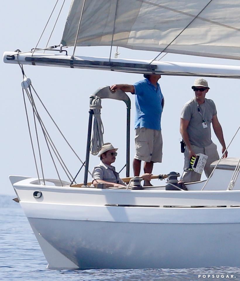 Brad Pitt lounged on a boat in Malta while filming his new project with Angelina Jolie on Monday.