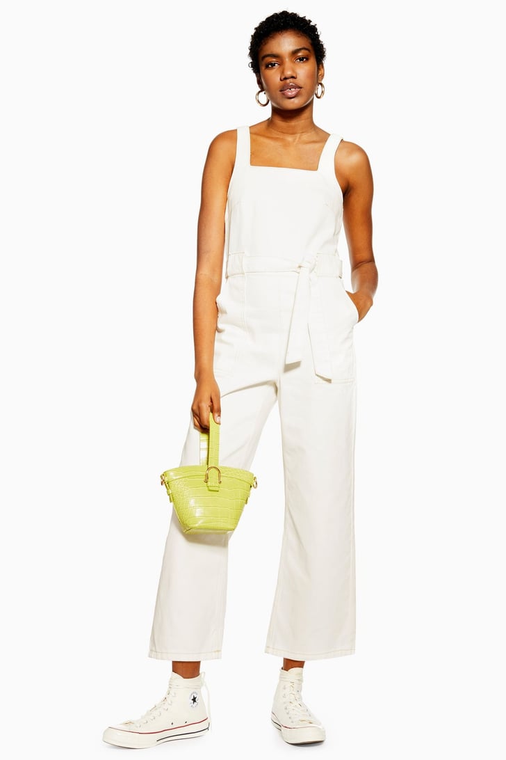 Topshop white denim jumpsuit outlet
