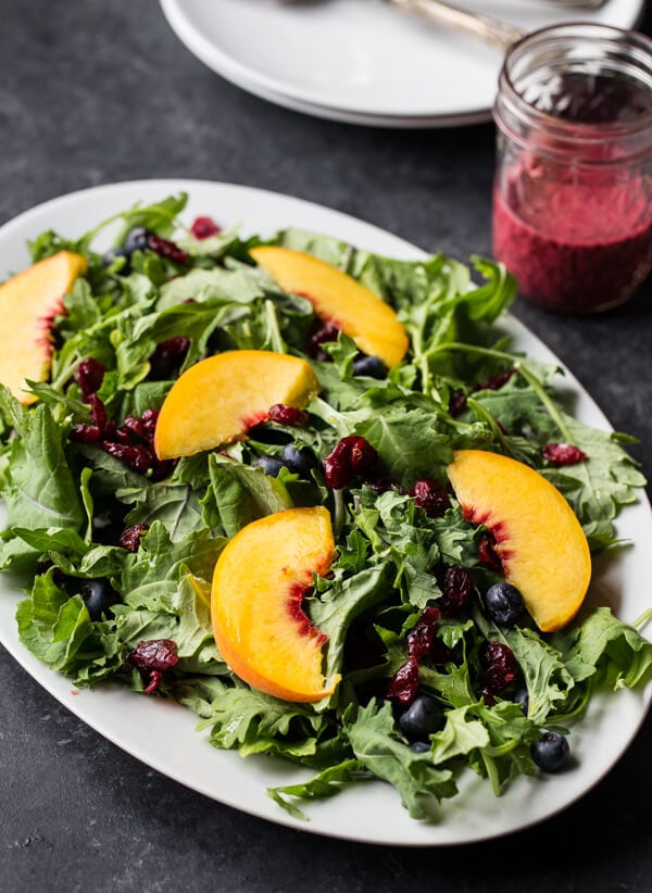 Blueberry and Peach Kale Breakfast Salad