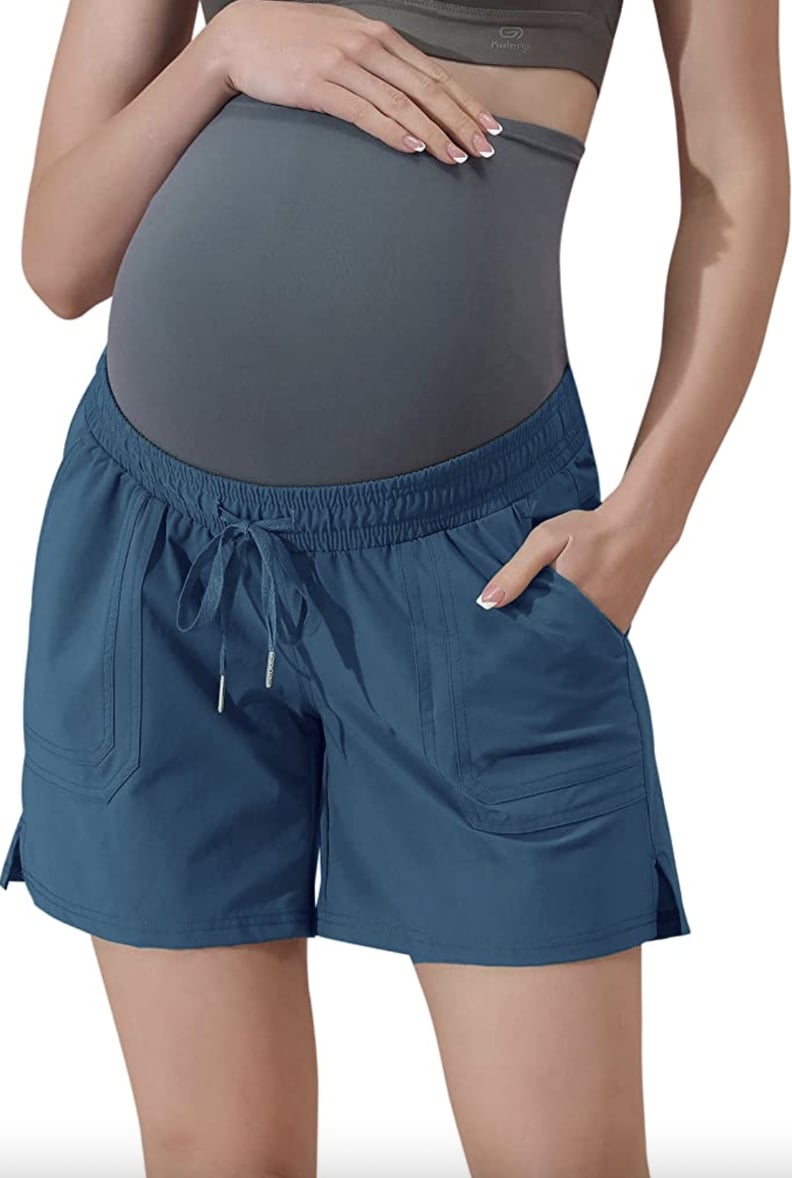 Cozy Fleece Fold Over Maternity Shorts - Baby Blues and Pink