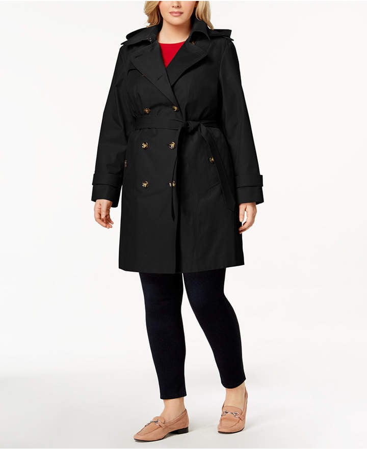 London Fog Plus Size Hooded Double-Breasted Trench Coat