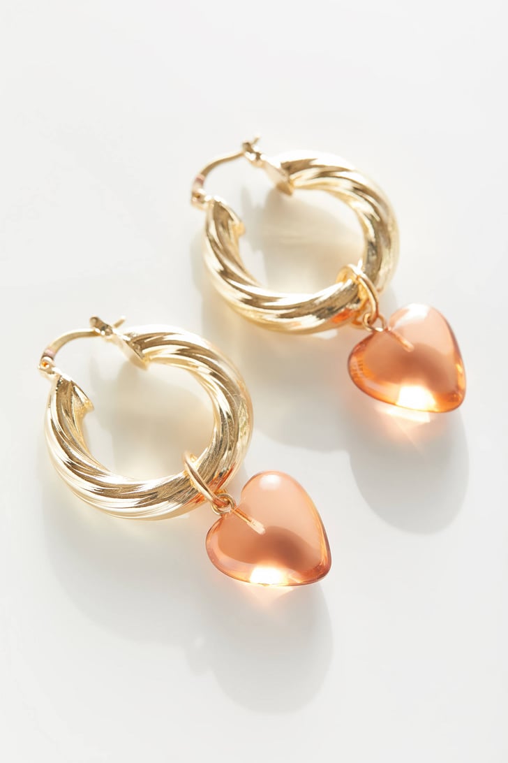 Penelope Heart Charm Hoop Earrings Cheap Cute Jewelry Under 50