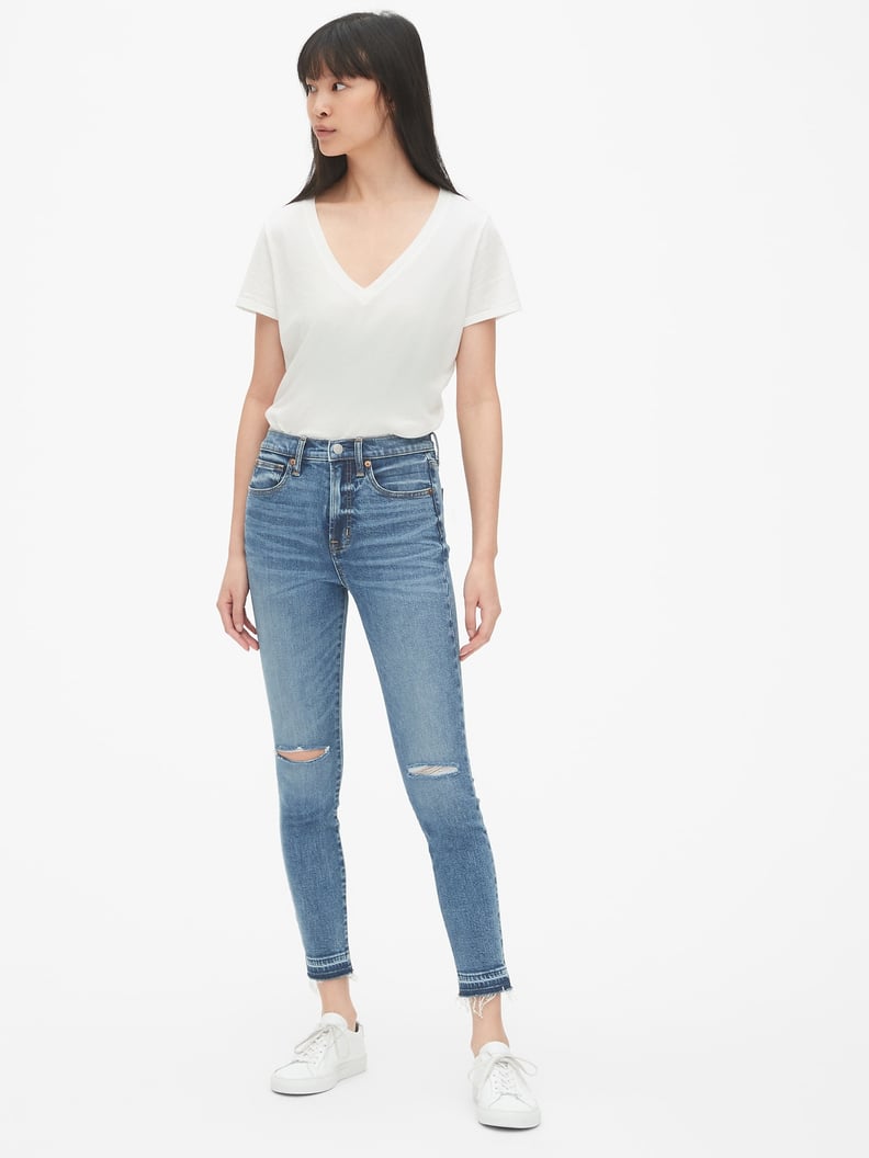 Gap High Rise True Skinny Ankle Jeans With Distressed Detail