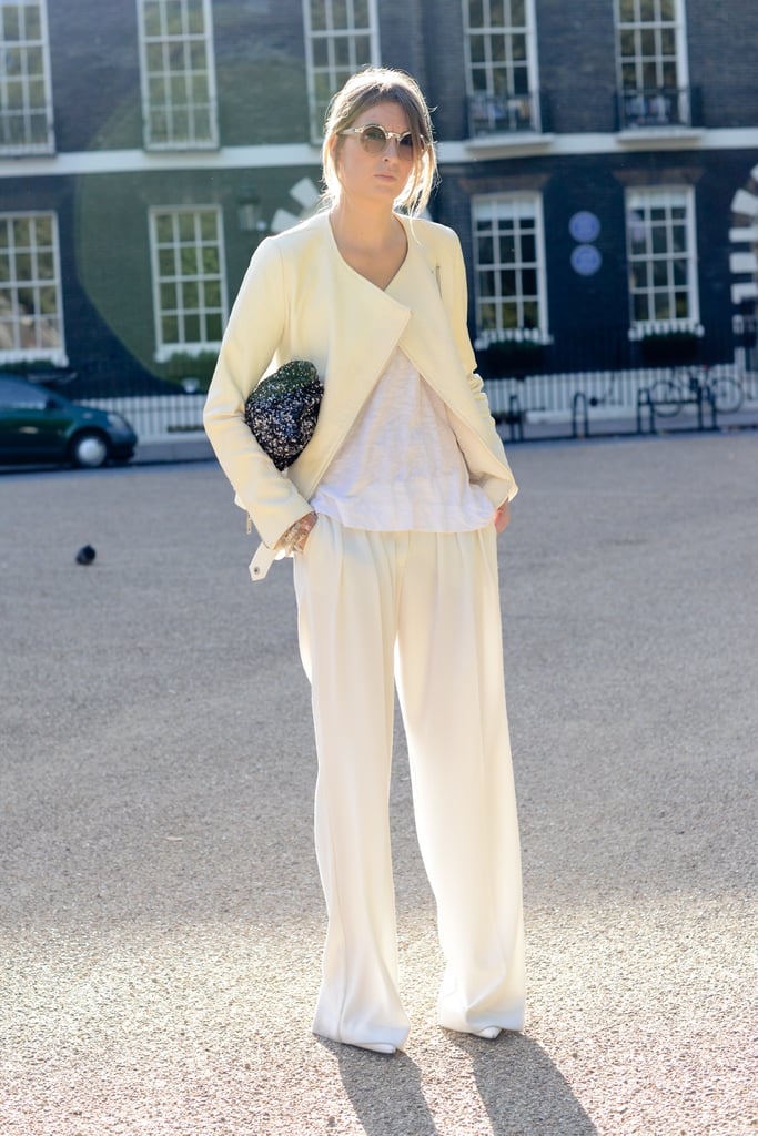 Just because it's cooler outside doesn't mean you have to adhere to a darker dress palette — we're loving the use of flirty pastels against a relaxed silhouette.
Just because it's cooler outside doesn't mean you have to adhere to a darker dress palette — we're loving the use of flirty pastels against a relaxed silhouette.
