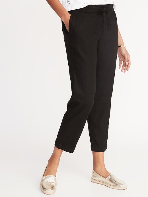 Old Navy Mid-Rise Linen-Blend Straight-Leg Cropped Pants