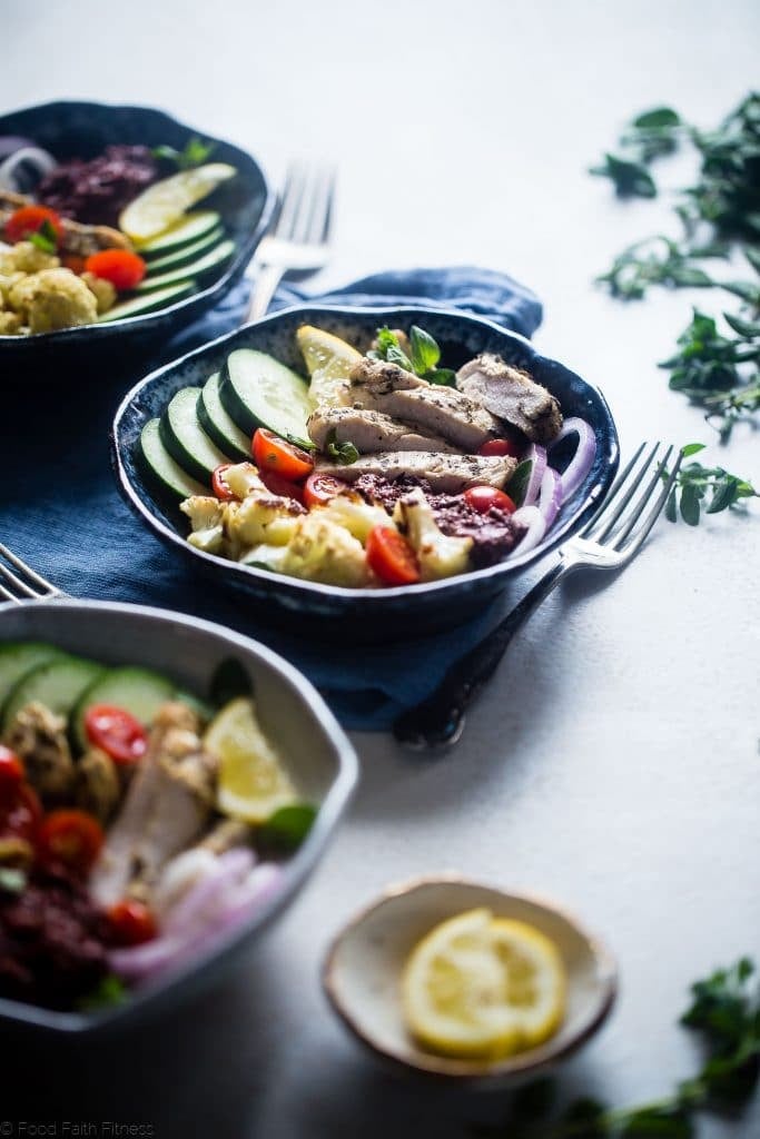 Greek Chicken Roasted Cauliflower Bowls