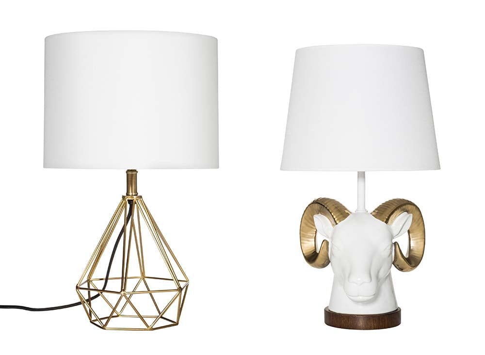 Room Essentials Geometric Metal Table Lamp ($25). Room Essentials Ram Head Lamp ($30).