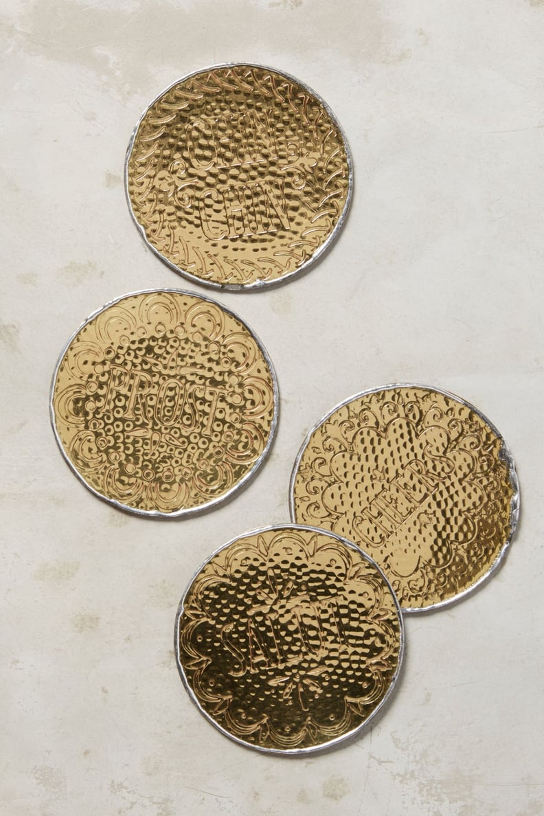 Anthropologie Hammered Brass Coaster Set