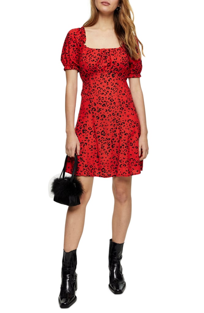 Topshop Leopard Print Gathered Bust Minidress