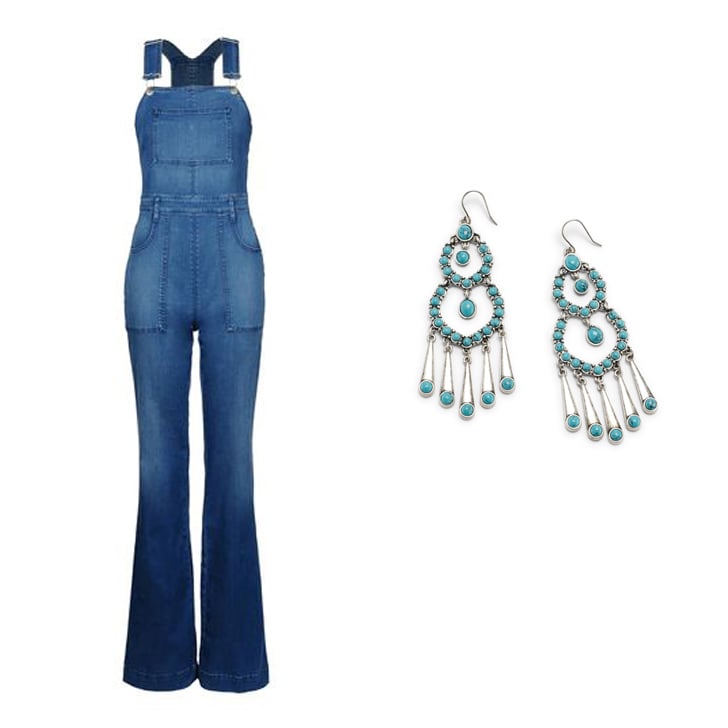 Stella McCartney Denim Dungarees ($834), Ralph Lauren Turquoise Chandelier Earrings ($78)