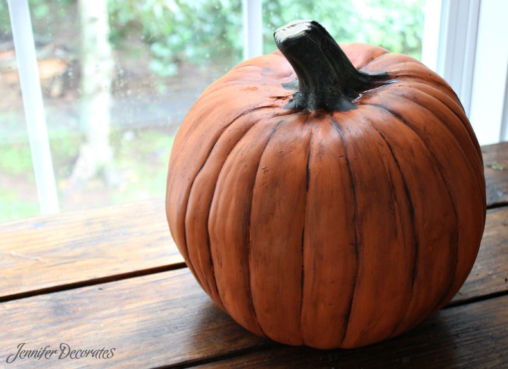 Voilá! You would never know this pumpkin is plastic.
Check out more great stories from Jennifer Decorates:

Make a Fall Pumpkin Topiary
Create a Spooky One-of-a-Kind Light
Create a Ghostly Table For Your Guests