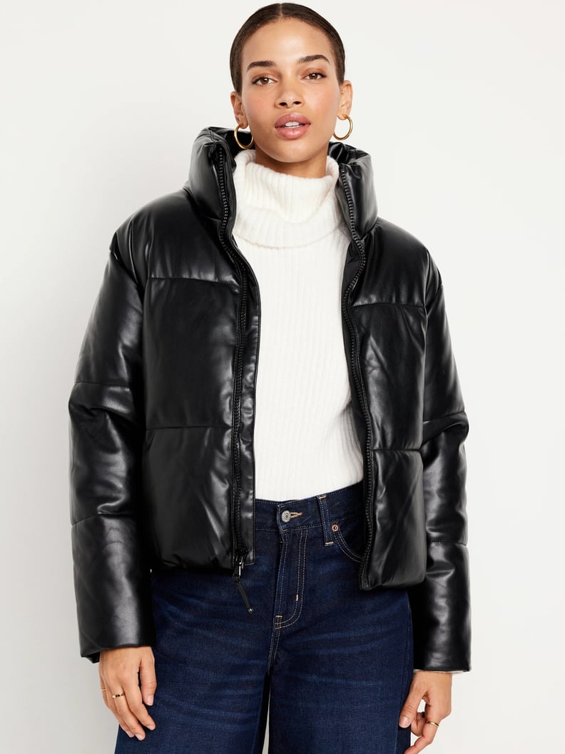 Old Navy Mock-Neck Faux-Leather Puffer Jacket