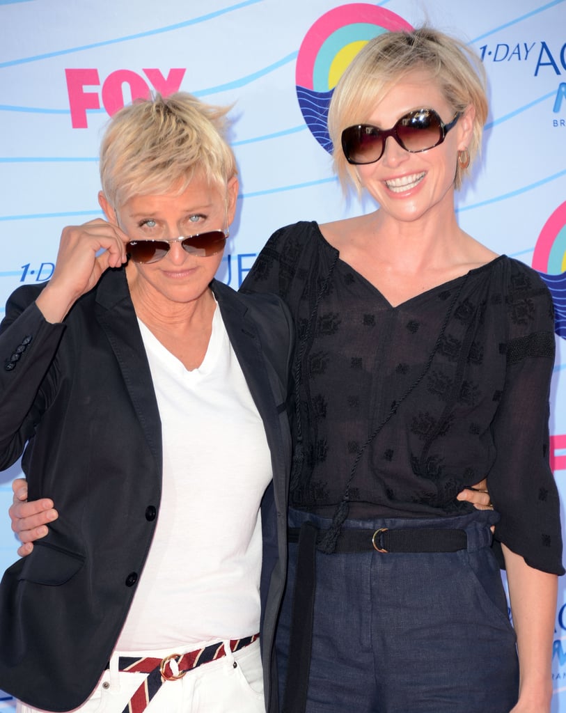 On where they shared their first kiss: "Back of a limo."
On how she's changed since meeting Ellen: "I've changed so much as a person since I've met Ellen. I used to think that the way to be strong was to be tough. I used to think that to be independent was to not need anyone, but she's taught me that the more vulnerable you are and the softer you are, and the more you allow people into your life and into your heart, the happier you are and the more valuable you are to other people. Ellen has completely changed the way I look at life."
On their proposal: "Ellen was going to surprise me with a commitment ceremony at a joint birthday party that we were going to have, so we made the date of August the 16th and during that time, gay marriage became legal in California so we were about to have this ceremony and then, all of a sudden, it was like a gift that it was then legal."
