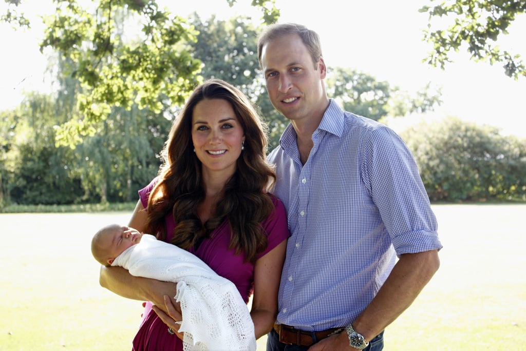 For their first official family portrait with Prince George, the Duke and Duchess of Cambridge were as handsome a couple as ever, Kate's chestnut hair styled in these flawless waves.