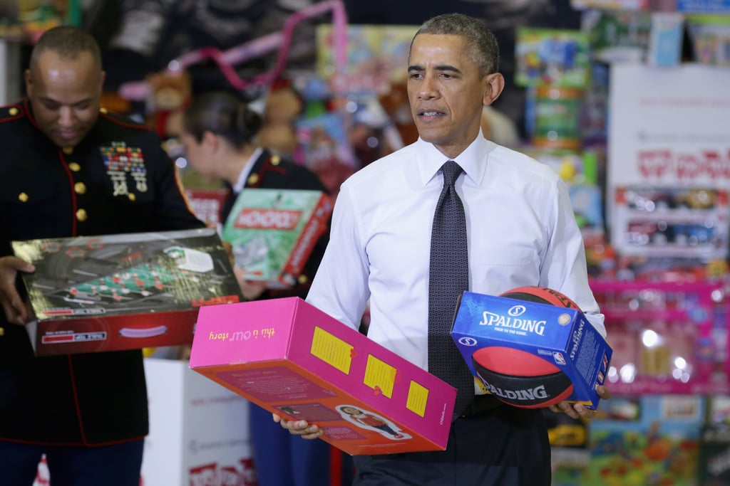 Obamas at the Marine Corps Toys For Tots Event 2014