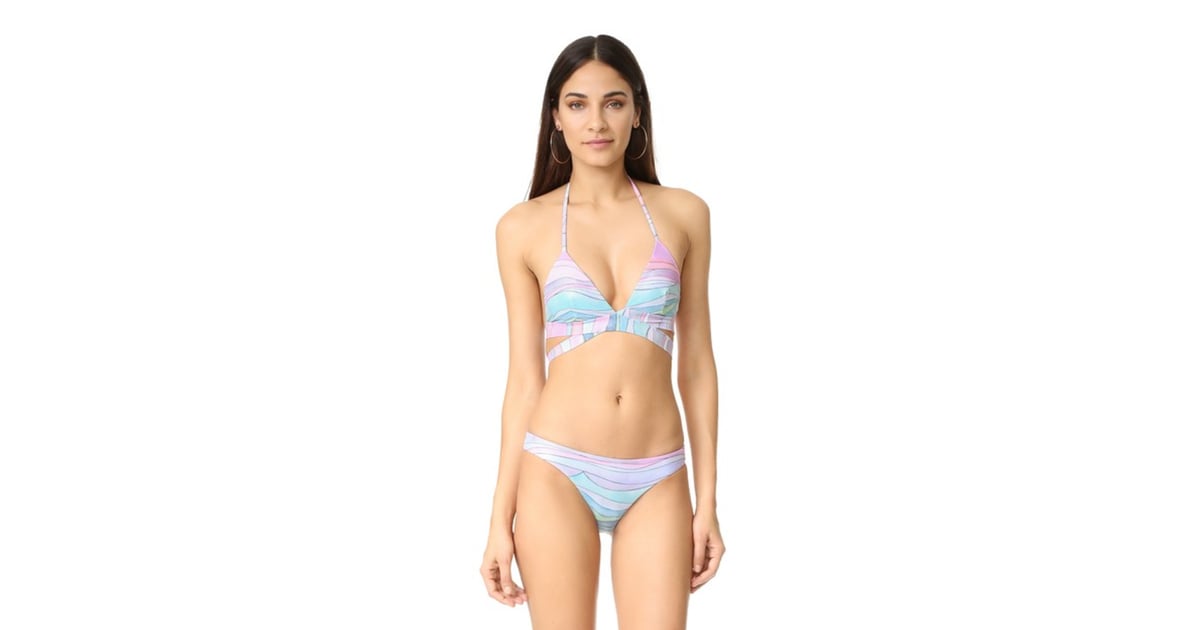 Mara Hoffman Wrap Around Triangle Bikini Top And Low Rise Bottoms Swimsuits To Flatter Your