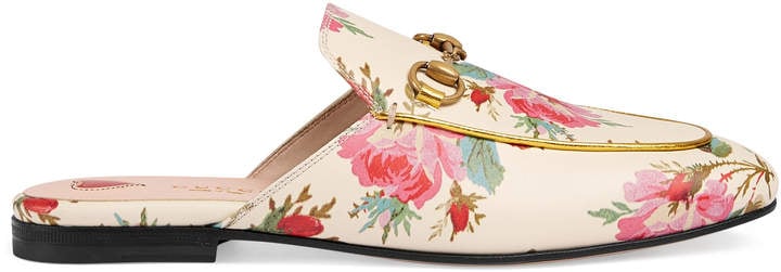 Gucci Princetown Rose Print Leather Slipper