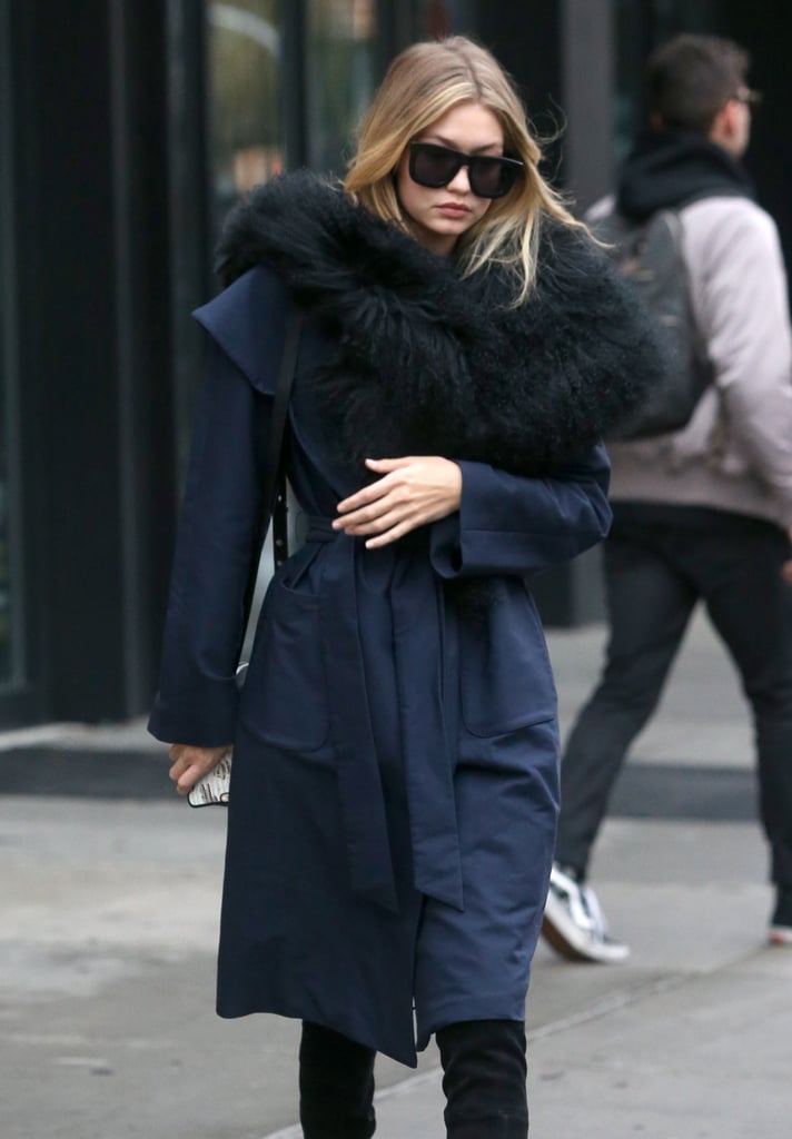 Gigi cozied up in Kempner's Harlow Robe Coat while out in NYC.